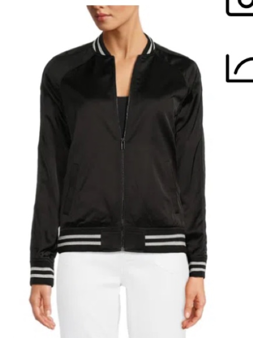NWT The Kooples Black Satin Bomber Jacket